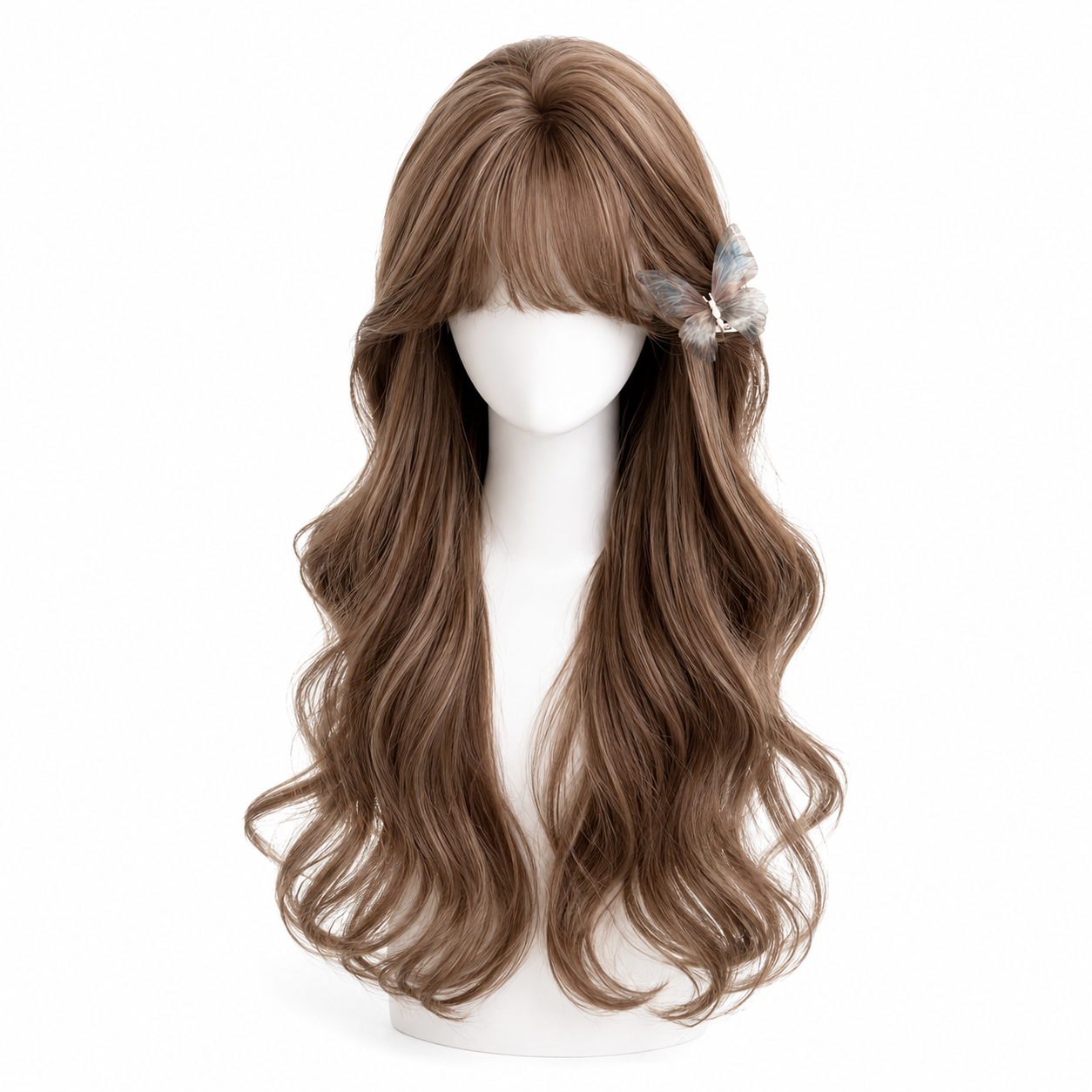 Ash Brown Side-Part Long Wavy Lolita Wig in Ash Brown, mannequin product view 02