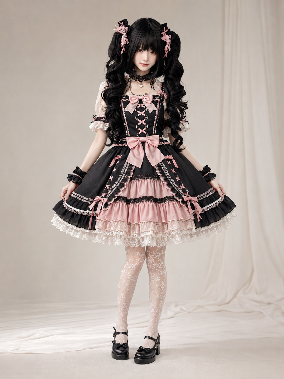 Baroque Sweetheart Twin-Tail Lolita Wig - Blue Black Main Product Styling View 01 Baroque Sweetheart Twin-Tail Lolita Wig in Blue Black, main product styling view 01