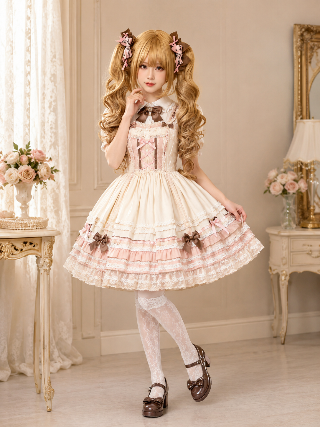 Baroque Sweetheart Twin-Tail Lolita Wig - Light Blonde Main Product Styling View 01 Baroque Sweetheart Twin-Tail Lolita Wig in Light Blonde, main product styling view 01
