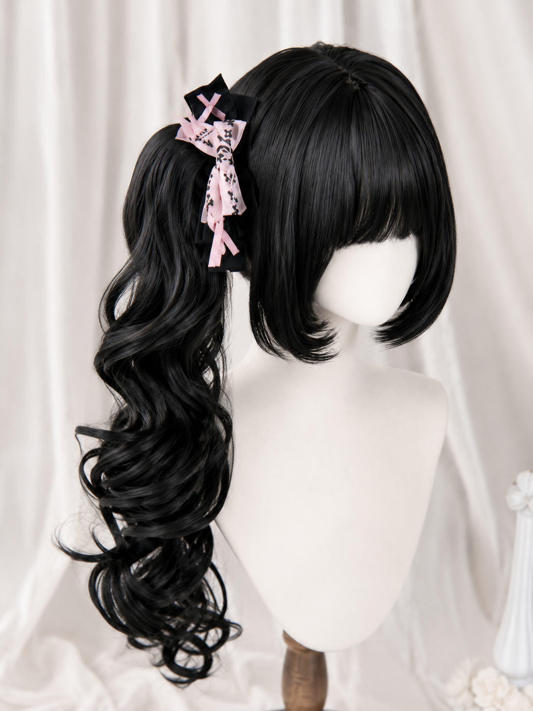 Baroque Sweetheart Twin-Tail Lolita Wig - Natural Black Mannequin Product View 01 Baroque Sweetheart Twin-Tail Lolita Wig in Natural Black, mannequin product view 01