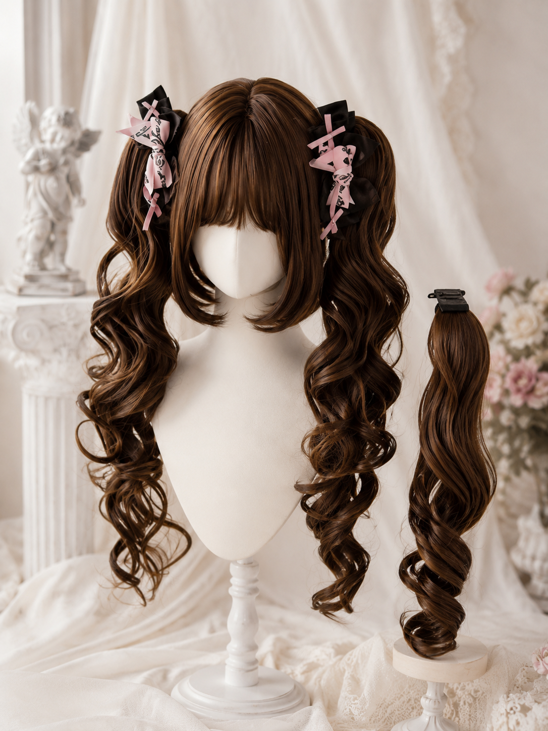 Baroque Sweetheart Twin-Tail Lolita Wig - Warm Brown Mannequin Product View 01 Baroque Sweetheart Twin-Tail Lolita Wig in Warm Brown, mannequin product view 01
