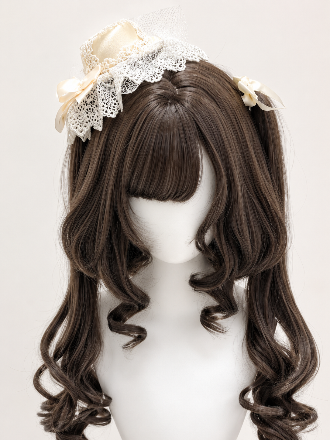 Dark Brown Curled Twin-Tail Lolita Wig in Dark Brown, mannequin product view 01