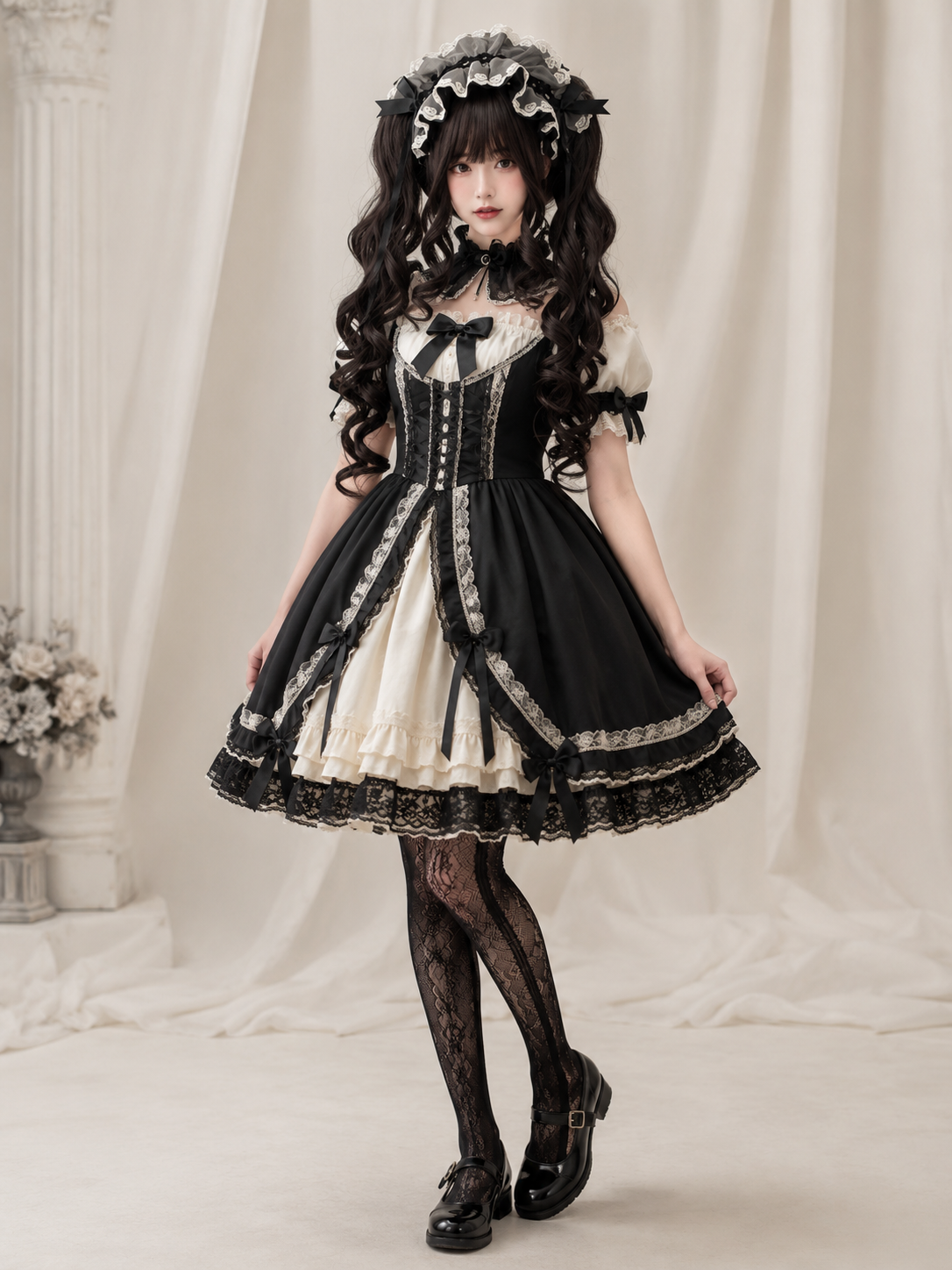 Dark Brown Long Spiral-Curl Twin-Tail Lolita Wig in Dark Brown, main product styling view 01