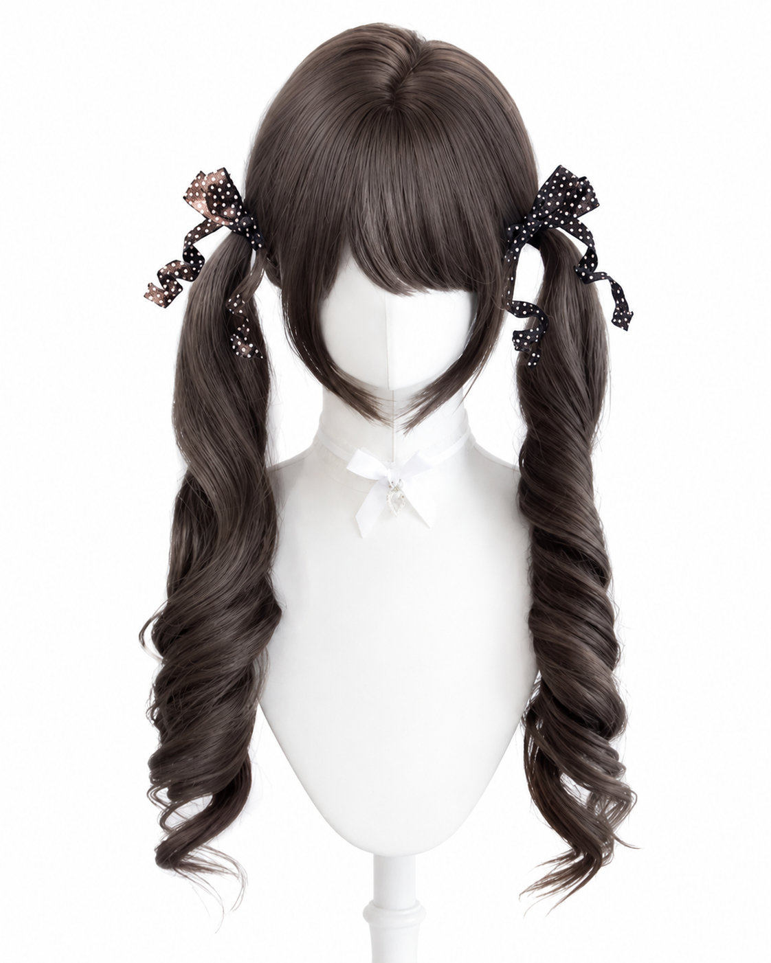 Dark Tea Brown Curled Twin-Tail Lolita Wig in Dark Tea Brown, mannequin product view 01