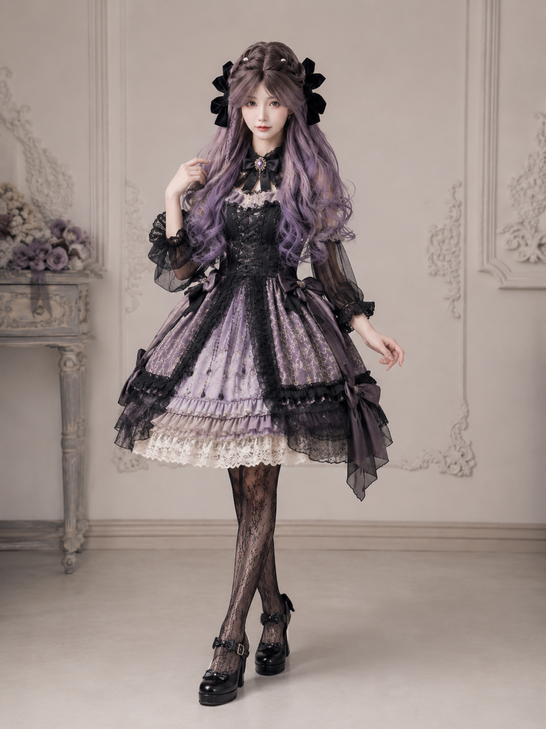 Lavender Purple Long Wavy Lolita Wig in Lavender Purple, main product styling view 01