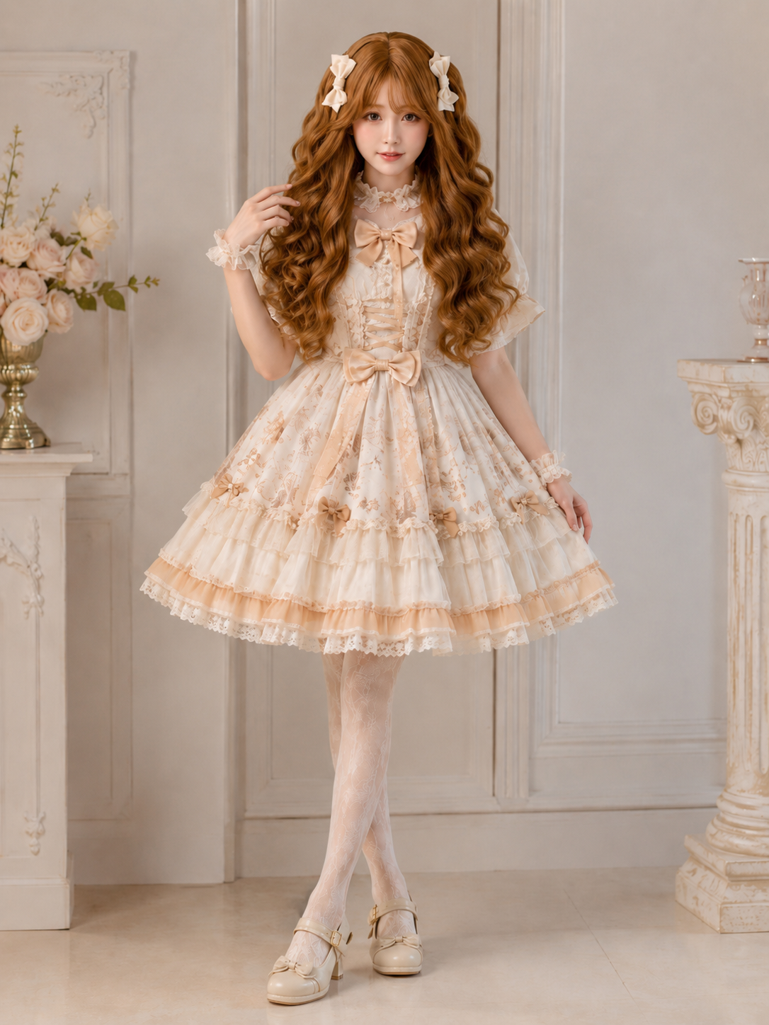 Milk Cheese Sweetheart Long Wavy Lolita Wig in Caramel Brown, main product styling view 01