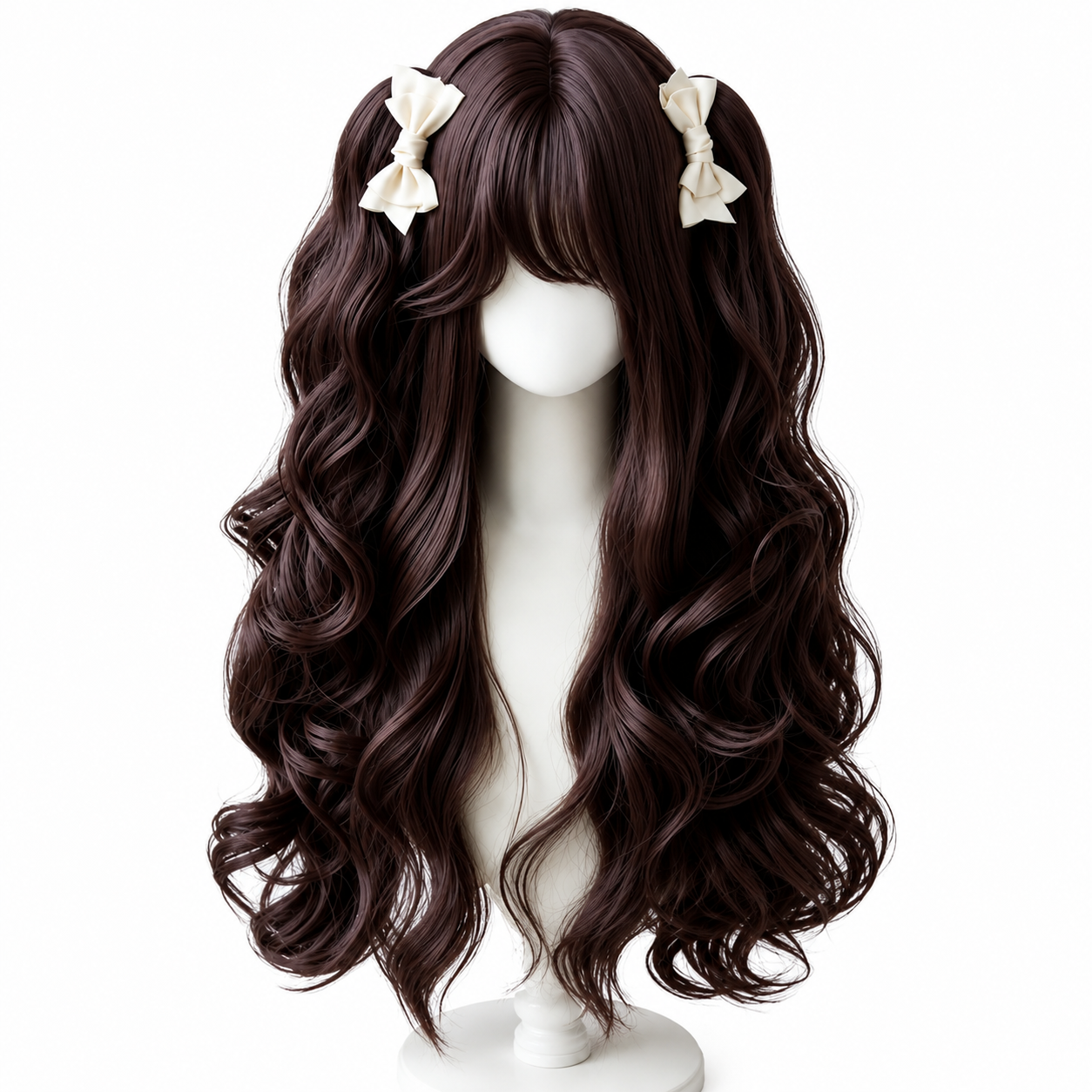 Milk Cheese Sweetheart Long Wavy Lolita Wig in Dark Chocolate Brown, mannequin product view 01