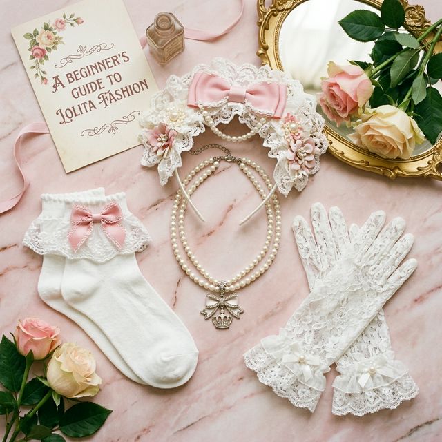 Lolita beginners guide flat lay with JSK, OP, petticoat, bonnet, and tea-party shoes